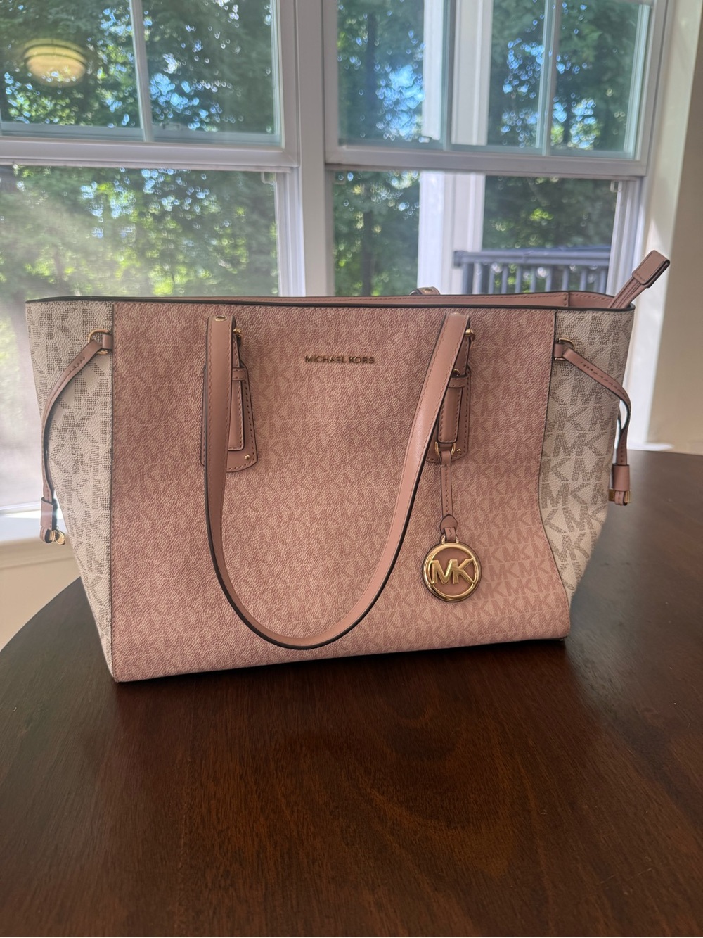 Michael Kors Blush Pink Signature MK Large Tote Bag Gold Hardware